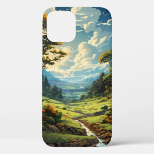 緑の草空の風景 iPhone 12ケース