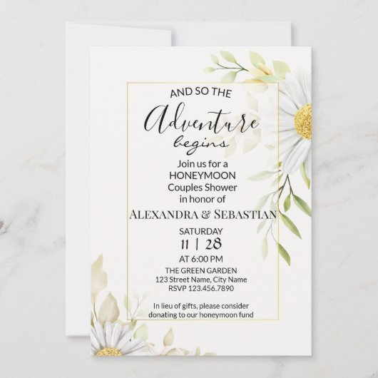 緑の菊のハネムーンシャワー 招待状 (正面)