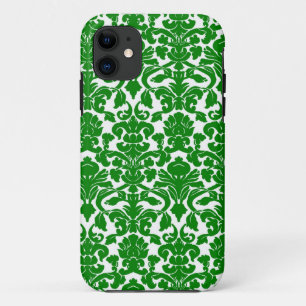 緑の華美な花のダマスク織パターン iPhone 11 ケース
