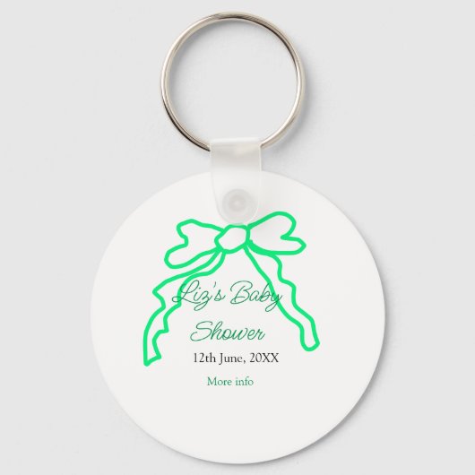緑の落書きベビーシャワーを追加の名前の日付モダー キーホルダー (正面)