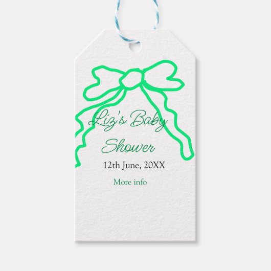 緑の落書きベビーシャワーを追加の名前の日付モダー ギフトタグ (正面)
