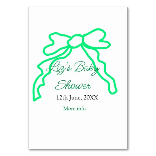 緑の落書きベビーシャワーを追加の名前の日付モダー テーブルナンバー (正面)