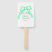 緑の落書きベビーシャワーを追加の名前の日付モダー ハンドファン (裏面)