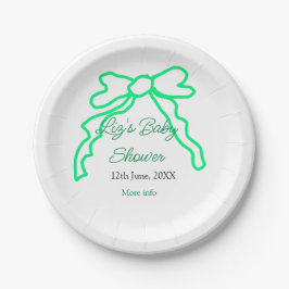 緑の落書きベビーシャワーを追加の名前の日付モダー ペーパープレート
