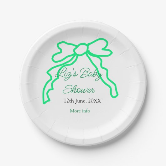 緑の落書きベビーシャワーを追加の名前の日付モダー ペーパープレート (正面)