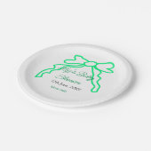 緑の落書きベビーシャワーを追加の名前の日付モダー ペーパープレート (アングル)