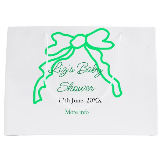 緑の落書きベビーシャワーを追加の名前の日付モダー ラージペーパーバッグ (正面)