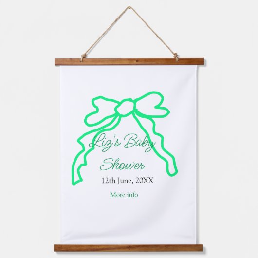 緑の落書きベビーシャワーを追加の名前の日付モダー 吊り下げ型タペストリー (正面)