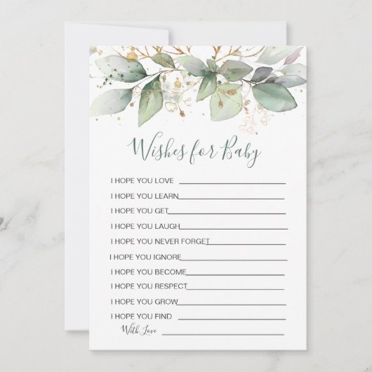 緑の葉がベビーシャワーの試合を願う 招待状 (正面)