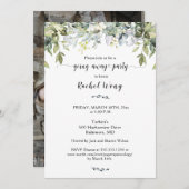 緑の葉が動く遠くにパーティー写真 招待状 (正面/裏面)