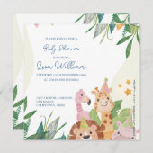 緑の葉が可愛いサファリ動物テーマ赤ちゃんシャワー (正面/裏面)