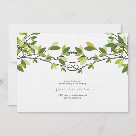 緑の葉が結んだ愛の木結婚夏 招待状 (裏面)