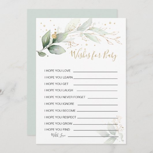 緑の葉が赤ちゃんのシャワーゲームの活性化を願う 招待状 (正面/裏面)