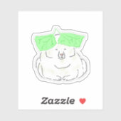 緑の葉っぱの帽子のかわいい白い犬のイラスト シール (シート)