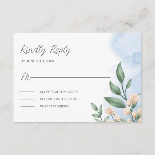 緑の葉とベージュの花 エンクロージャーカード (正面)