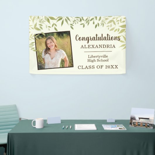 緑の葉と写真の卒業へようこそ 横断幕 (トレードショー)