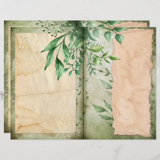 緑の葉と羊皮紙のジャーナルページ (正面/裏面)