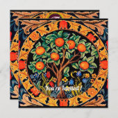 緑の葉と花のあるオレンジの木 招待状 (正面/裏面)