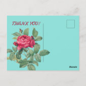 緑の葉と赤いバラの花 THANK YOU ポストカード (裏面)