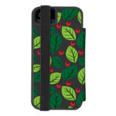 緑の葉と赤い実の模様 INCIPIO iPhoneウォレットケース (フォリオ裏面)