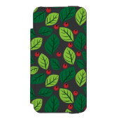 緑の葉と赤い実の模様 INCIPIO iPhoneウォレットケース (フォリオ 正面)