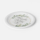 緑の葉と金ゴールドの円の枠 ペーパープレート (アングル)