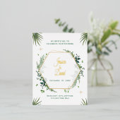 緑の葉と金ゴールドの結婚式の招待 箔招待状ポストカード (立ち正面)