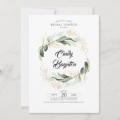 緑の葉と金ゴールド葉のブライダルシャワー 招待状 (正面)