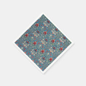 緑の葉に花柄の青い背景 スタンダードカクテルナプキン (角)