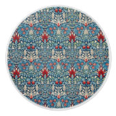 緑の葉に花柄の青い背景 セラミックノブ (正面)