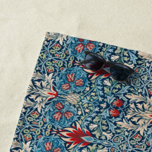 緑の葉に花柄の青い背景