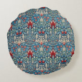 緑の葉に花柄の青い背景 ラウンドクッション (裏面)