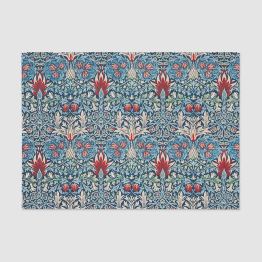 緑の葉に花柄の青い背景 薄葉紙 (正面)