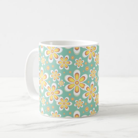 緑の葉に黄色い春の花 コーヒーマグカップ (正面左)