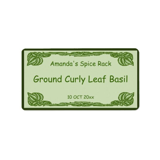 緑の葉のつる植物スパイスまたはキャニングジャー ラベル (正面)