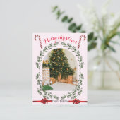 緑の葉のアーチ写真のシンプルクリスマス シーズンポストカード (スタンド正面)