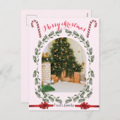 緑の葉のアーチ写真のシンプルクリスマス シーズンポストカード (正面/裏面)