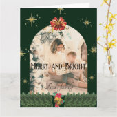 緑の葉のアーチ写真の季節は陽気なクリスマス カード (黄色い花)