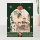 緑の葉のアーチ写真の季節は陽気なクリスマス カード (正面)