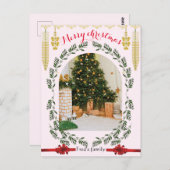 緑の葉のアーチ写真トレンディーメリークリスマス ポストカード (正面/裏面)
