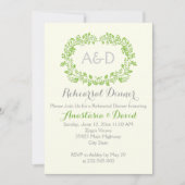 緑の葉のイニシャル結婚のリハーサルディナー 招待状 (正面)
