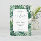 緑の葉のエレガント植物体の洗礼写真 招待状 (スタンド正面)