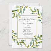 緑の葉のエレガント金ゴールドブライダルシャワー 招待状 (正面)