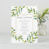 緑の葉のエレガント金ゴールドブライダルシャワー 招待状 (スタンド正面)
