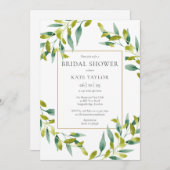 緑の葉のエレガント金ゴールドブライダルシャワー 招待状 (正面/裏面)