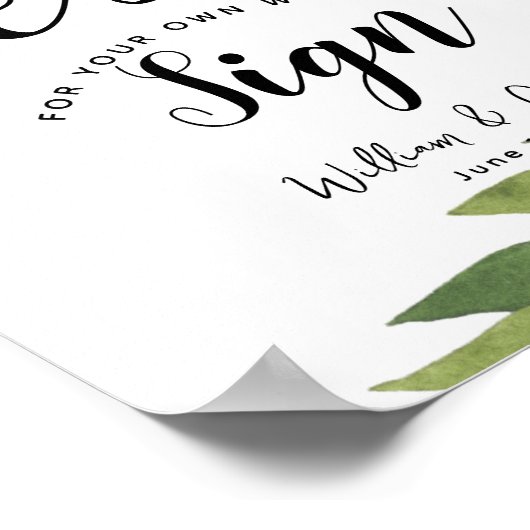 緑の葉のカスタムウェディングパーティー標識 ポスター (角)