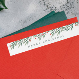 緑の葉のクリスマスモダン差出人住所 ラップアラウンドラベル