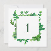 緑の葉のテーブル番号。グリーンウェディング 招待状 (裏面)