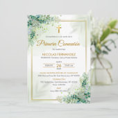 緑の葉のデザインが上品な第一聖体拝領の招待状 招待状 (スタンド正面)