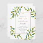 緑の葉のバプテスマ《キリスト教》洗礼式や命名式 インビテーションポストカード (正面/裏面)